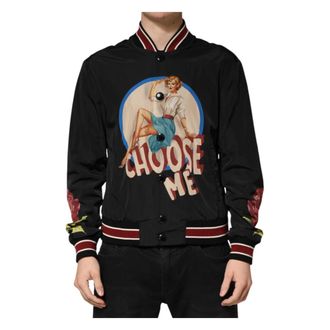Dolce & Gabbana Bomber Jackets, male, Black, Size: M Pin Up Button Down Bomber Jacket