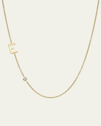 Zoe Lev Jewelry 14k Gold Asymmetrical Initial and Bezel Diamond Necklace