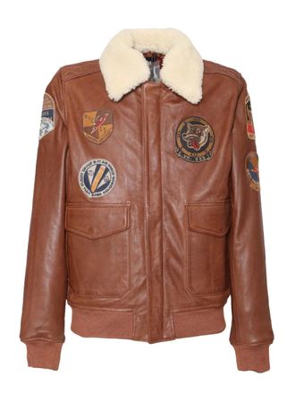 Schott NYC patch-detailed leather bomber jacket - men - Leather - L - Brown