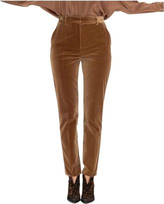 Max Mara Slim-fit velvet sigarettenbroek - Dames - Slim Fit Broeken - Bruin - M - Katoen - Broeken