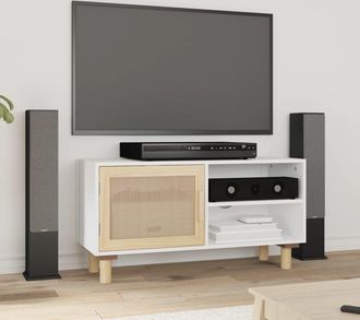 vidaXL Mueble Para Tv Madera Maciza Pino Y Rat&aacute;n Natural 80x30x40 Cm Vidaxl