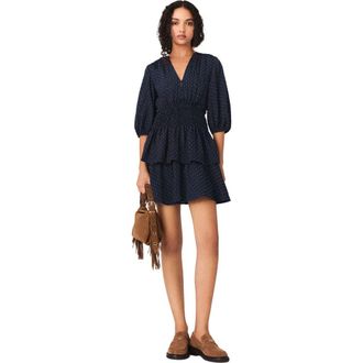 Maje Ruffle and rhinestone dress in Navy at Nordstrom, Size 40 Eu