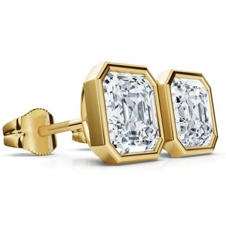 Pompeii3 2ct TW Asscher Cut Bezel Diamond Studs 14k Gold Lab Grown