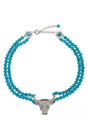 Eye Candy Los Angeles Tara Bulls Head Agate Beaded Necklace in Teal at Nordstrom Rack