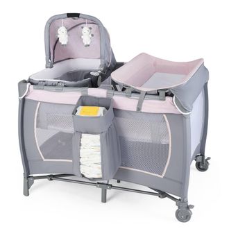 Costway Costway Foldable Pack &Play Portable Baby Playard w/Rocking Bassinet&Music Box in Pink
