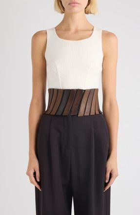 Alaia Wool Blend Rib Corset Top in Blanc Naturel at Nordstrom, Size 12 Us
