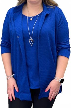 Multiples Jacquard Tank Top And Knit Jacket Set In Royal