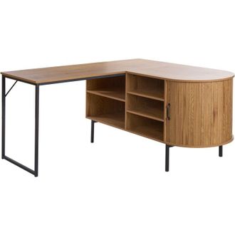 Beliani Scrivania in MDF legno chiaro con 2 cassetti struttura in metallo nero 140 x 140 cm Solari