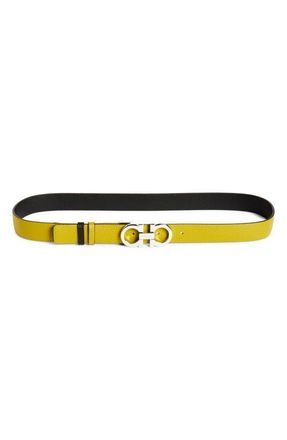 Ferragamo Donna Double Gancio Reversible Leather Belt in Lemongrass Nero at Nordstrom, Size 70