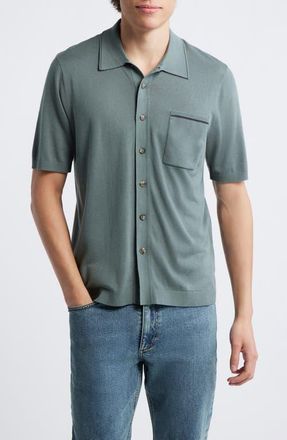 Rag & Bone Conrad Silk & Cotton Dalton Knit Button-Up in Forest at Nordstrom, Size Xx-Large