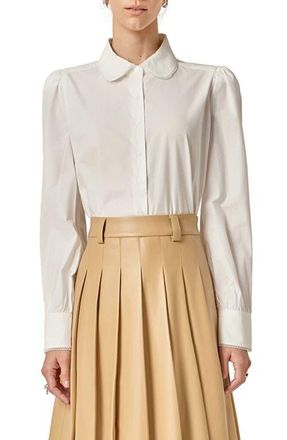 English Factory Lace Trim Button-Up Shirt in White at Nordstrom, Size Large