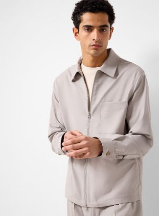 Be Able Mens Greige virgin wool blend jacket Wool-blend weave by Marzotto