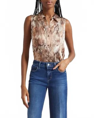L'agence Emmy Sleeveless Blouse In Tan Multi Western Snake