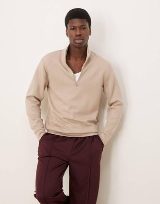 Selected half zip sweatshirt in cream-White