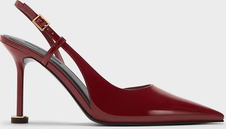 Charles & Keith Wynn Patent Pointed-Toe Sculptural-Heel Slingback Pumps