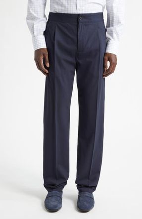 Isaia Pleated Wool Blend Pants in Blue Medium at Nordstrom, Size 34 Us