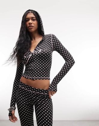 I.AM.GIA Blare - Felpa con cappuccio rosa e nera a pois con zip e cuciture e logo a contrasto in coordinato-Nero
