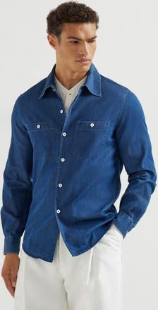 Brunello Cucinelli Lightweight denim shirt in Dark Denim at Nordstrom, Size Xxx-Large Eu