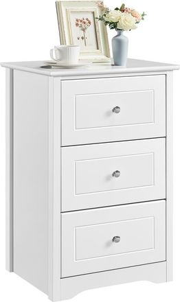 Yaheetech Yaheetech - Mesita De Noche Con 3 Cajones Mesilla De Noche Alta De Madera Cajonera Moderna Para Dormitorio 48x40x73,5cm, Color Blanco