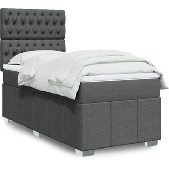 vidaXL Cama Box Spring Con Colch&oacute;n Tela Gris Oscuro 90x190 Cm