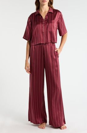 Lunya Washable High Waist Silk Pajamas in Currant Veil Stripe at Nordstrom, Size X-Small