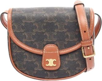Celine Pre-owned Triomphe Mini Bourse Coated Canvas Shoulder Bag - Dames - Vintage Schoudertas - Bruin - ONE Size - Leer - Vintage