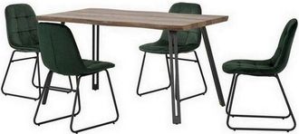 Seconique Seconique - Quebec Wave Edge Dining Set with Lukas Chairs - Medium Oak Effect/Black/Emerald Green Velvet