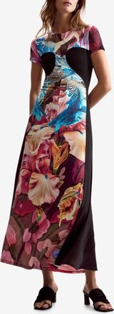 Desigual Print Short Sleeve Maxi Dress in Navy Blue at Nordstrom, Size X-Small
