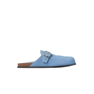 Jimmy Choo London Mules, male, Blue, Size: 9 US Blue Suede Buckle Mules