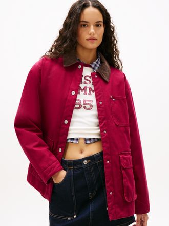 Tommy Jeans Outdoorjacke TOMMY JEANS TJW TWILL JACKET CORD COLLAR, Damen, Gr. XL (42), lavish cerise, Web, Obermaterial: 100% Baumwolle, unifarben, regular fit, J