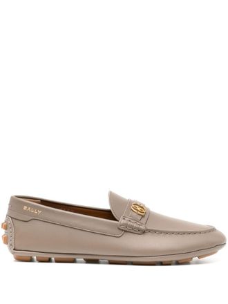 Bally Leren loafers met logoplakkaat - Bruin