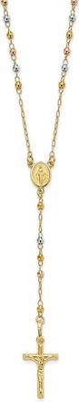 Diamond2Deal 14K Tri-color Gold Polished Faceted Beads Rosary Necklace 24