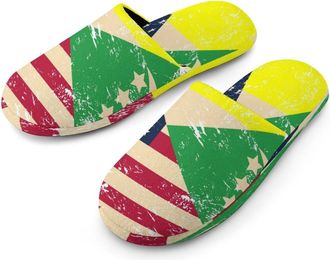 Generic U.S. And Comoros Retro Flag Mens Cotton Slippers Memory Foam Comfort House Shoes Winter Indoor Slipper for Hotel Casa Spa