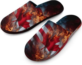 Generic Canada USA Fire Flag Mens Slippers Warm Non-Slip Houes Shose Spa Slipper for Home Bedroom