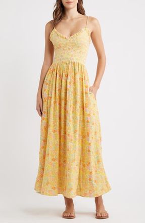 Free People Sweet Nothings Floral Print Sleeveless Maxi Sundress in Yellow Combo at Nordstrom, Size X-Large