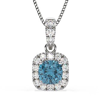 The Diamond Store Beatrice Blue Lab Diamond Cushion Cut Necklace 0.70ct in 18K White Gold - Elara Collection