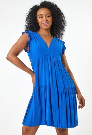 Roman V-Neck Frill Short Dress