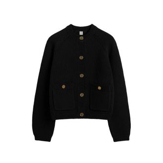 Toteme Hammered-button Cotton Cardigan Black
