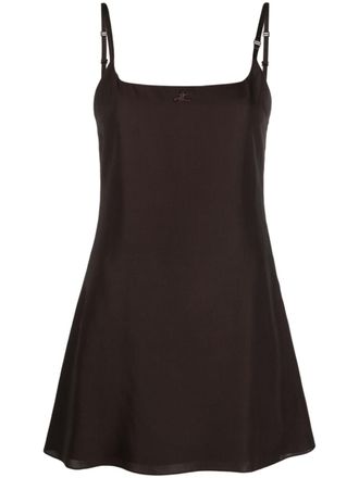 Courr&egrave;ges logo-embroidered slip minidress - women - Viscose/Silk - 38 - Brown