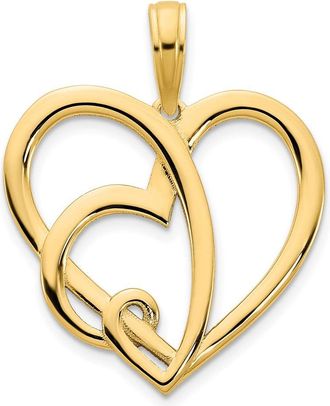 Diamond2Deal 14k Yellow Gold Heart in Heart Pendant