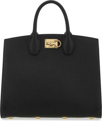 Ferragamo Zwarte leren Studio handtas - Dames - Handtassen - Zwart - ONE Size - Leer - Tassen