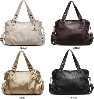 Generic Women PU Leather Large Capacity Tote Bags Adjustable Strap for Daily Use (Beige)