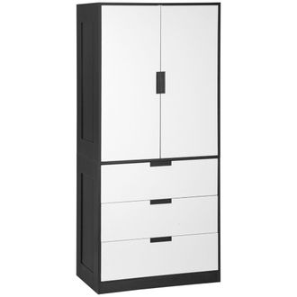 HOMCOM 2 Door Wardrobe White Wardrobe with 3 Drawer and Hanging Rod for Bedroom | TJ Hughes