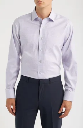 Lorenzo Uomo Trim Fit Mini Grid Textured Cotton Dress Shirt in White/purple at Nordstrom, Size 17.5
