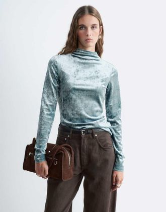 & Other Stories top in velluto a maniche lunghe e dolcevita turchese-Blu