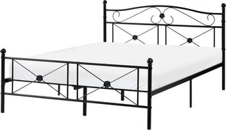 Beliani Cama Doble De Metal Negra 140 X 200 Cm Con Somier Y Respaldo Estilo Retro Rodez
