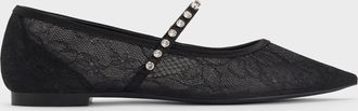 Charles & Keith Lace & Satin Crystal Mary Jane Flats