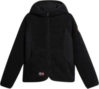 Napapijri Fitness, Dames, Zwart, L, Polyester, Yupik Zwarte Hoodie met Rits in Fleece