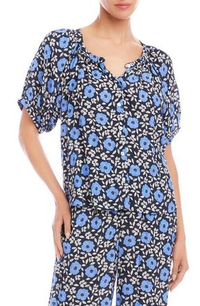 Karen Kane Floral Button-Up Peasant Top in Blue Print at Nordstrom, Size X-Small P