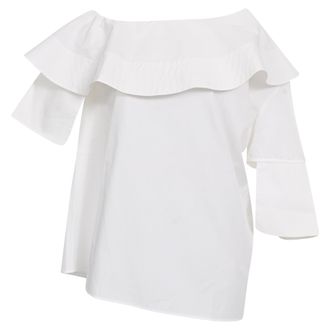 Victoria Beckham Victoria Victoria Beckham Off-Shoulder Ruffle Blouse in White Cotton